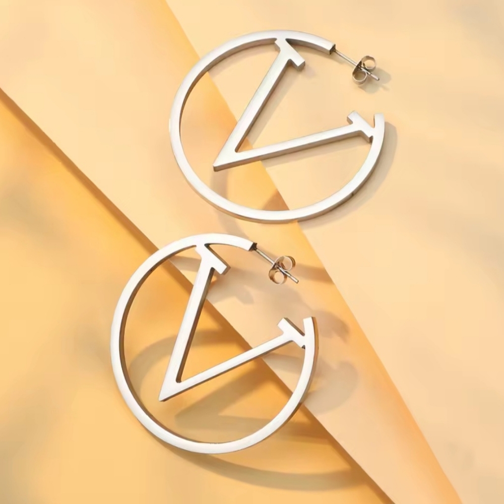 Silver DESIGNER V Hoop Earrings